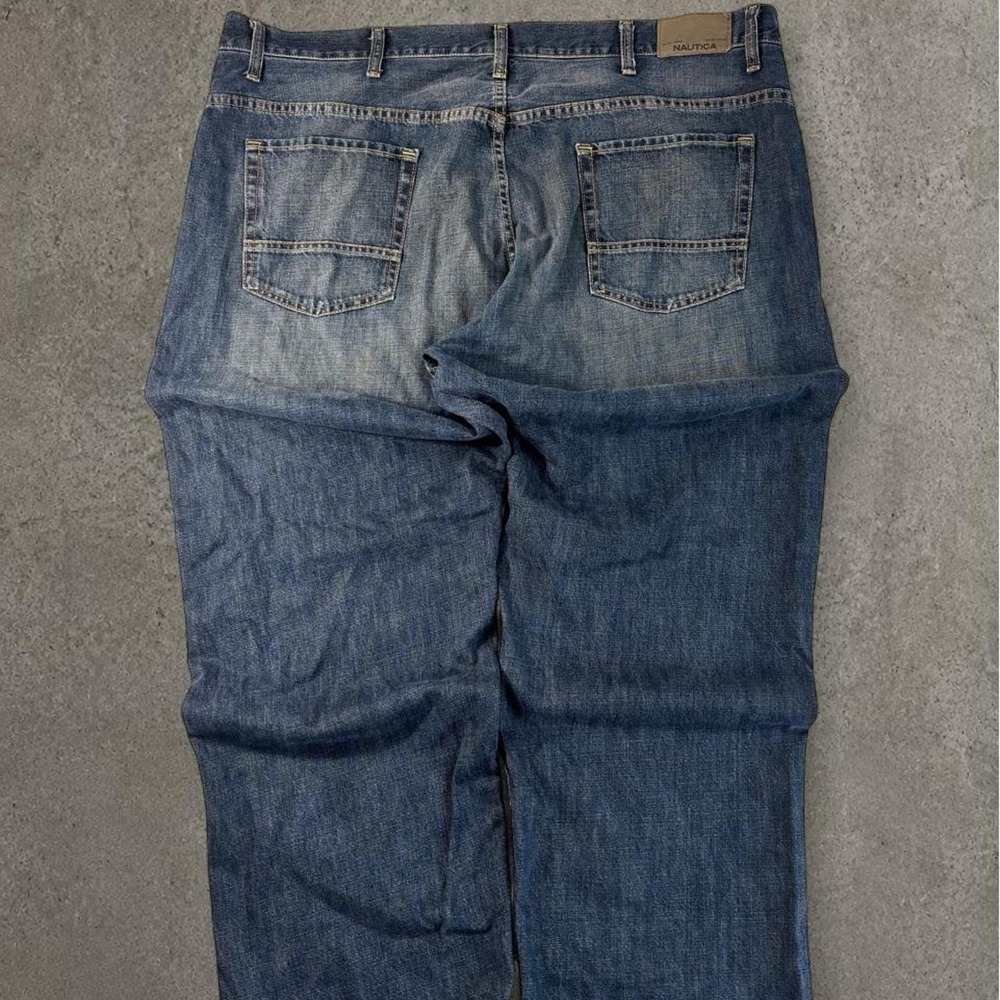 Nautica Mens Baggy Y2K Flared Jeans Dark Wash Blue Denim 44x30